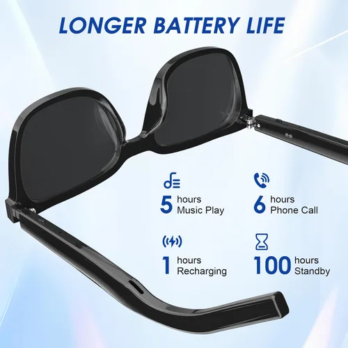 Vista 6 de Lentes inteligentes – Lentes de sol con Bluetooth fotocromáticos y anti luz azul, protección UV, llamadas manos libres y audio, asistente de voz
