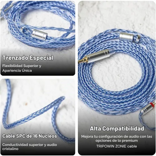 Vista 4 de Linsoul Tripowin Zonie - Cable IEM de 16 núcleos chapados en plata, cables mejorados para auriculares SPC de 1.25m para ZS10 PRO 2 AS10 PRO ZSN PRO