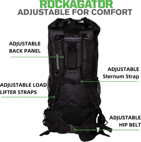 Vista 3 de Mochila impermeable Kanarra de 90L de Rockagator para acampada, senderismo, caza - Gran capacidad, cierre enrollable
