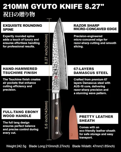 Vista 4 de Cuchillo de chef Gyuto de 8.27 pulgadas de Damasco y cuchillo pequeño de 5.4 pulgadas