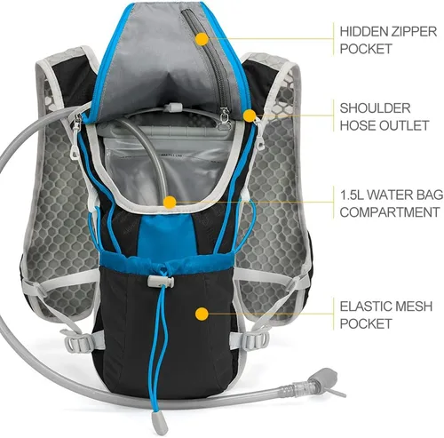 Vista 4 de IX INOXTO - Mochila de hidratación para correr con bolsa de agua de 1.5 litros (50 onzas) para hombres y mujeres, mochila de agua ligera