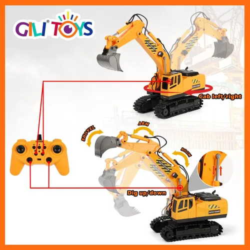 Vista 5 de RC Toys Construction Excavator Car: regalo de cumpleaños para niños y niñas de 4, 5, 6, 7, 8, 9 años o más, juego de vehículos de arena para niños