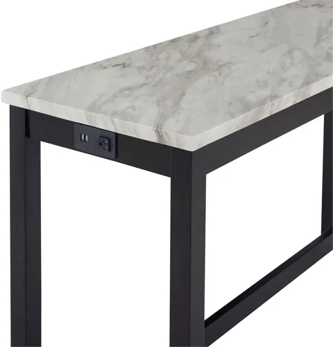 Vista 8 de New Classic Furniture Celeste - Juego de mesa de bar de mármol sintético con 3 taburetes de bar, terciopelo azul con base negra