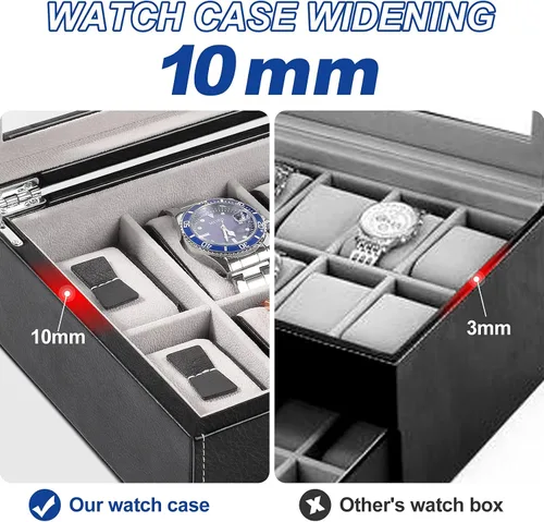 Vista 5 de BareTulip Caja organizadora de reloj para hombre, caja de reloj con 6 ranuras, caja de reloj de piel sintética con ventana de vidrio y cerradura