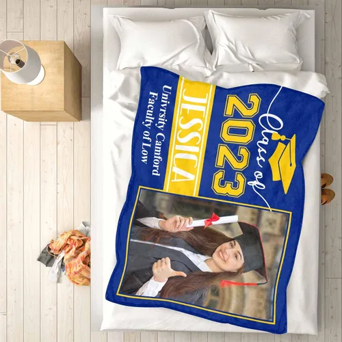 Vista 5 de YESCUSTOM Manta de graduado personalizada con collage de fotos, manta de fotos personalizada para graduados de clase de 2023, manta personalizada