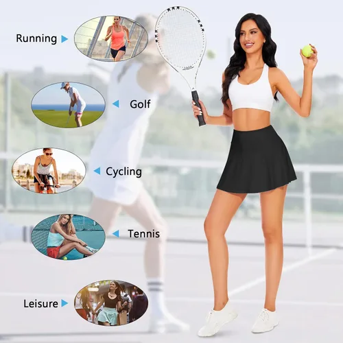 Vista 4 de WOWENY Falda pantalón deportiva de tenis para mujer con bolsillos para correr y golf