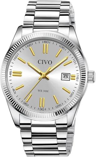 Vista 7 de CIVO Analog Mens Watches Silver: Wrist Watches with Date Easy to Read - Dress Stainless Steel Watch for Men Gifts for Husband Father at Birthday