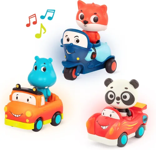 Vista 9 de B. toys Pull-Back Toy Cars, Mini Wheeee-ls! Juego de 3 vehículos, Vehículos
