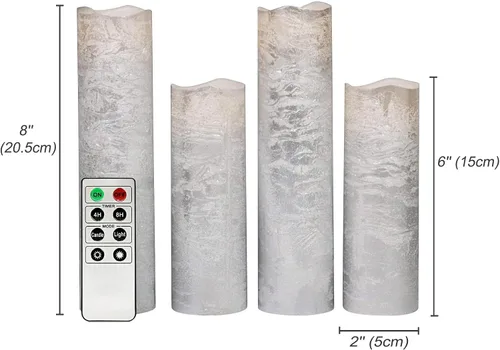 Vista 3 de Rhytsing Velas LED plateadas delgadas que funcionan con pilas, velas sin llama con control remoto, acabado de cera texturizada, 8