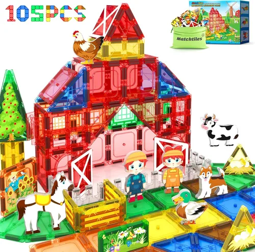 Vista 8 de Juguetes de azulejos magnéticos con animales de granja para niños de 3 años en adelante, bloques magnéticos, juguetes de construcción para niños