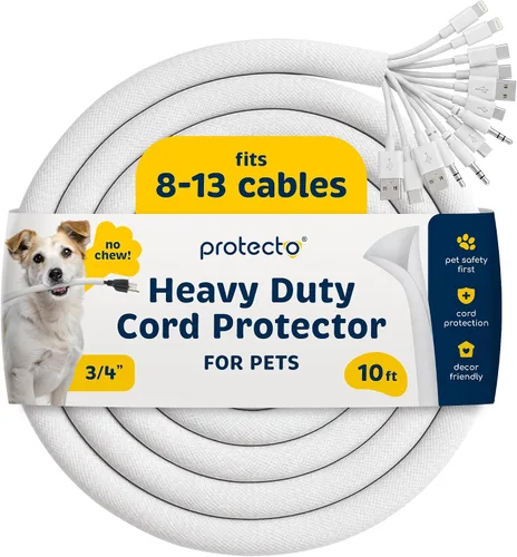 Vista 13 de PROTECTO Protector de Cables Resistente para Perros y Gatos, Funda Larga de 10 Pies, Cubierta de Cable de 1/2 Pulgada Fácil de Usar para Mascotas