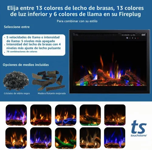 Vista 9 de Touchstone Fireplug 24" Chimenea eléctrica de inserción para chimeneas de mampostería existentes 6 colores de llama y 13 colores de brasa