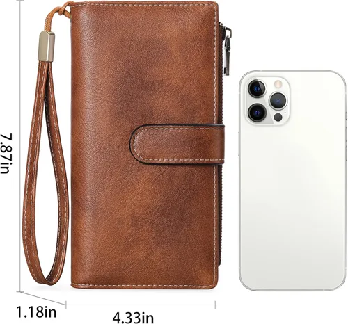 Vista 5 de GOIACII Carteras para Mujer de Gran Capacidad Portador de Tarjetas de Crédito Cartera Rfid Mujer Doble Cremallera Bolsillo Cuero Bifold para Damas