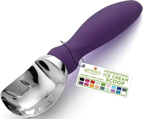 Vista 22 de Spring Chef - Cuchara para helado rosa de alta resistencia con mango suave, cuchara profesional para helado, cuchara de metal para masa de galletas