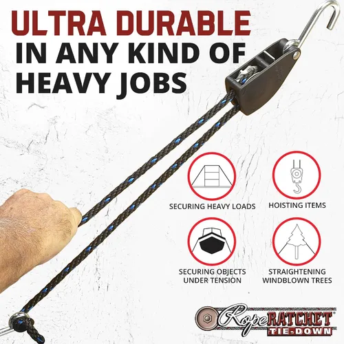 Vista 3 de Rope Ratchet Sistema de polea de bloque y aparejos de 3/8", Polipasto ajustable para equipo de elevación, Plataforma de utilidad al aire libre