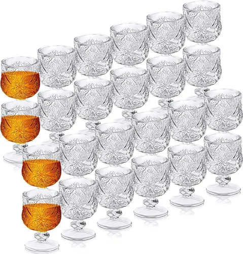 Vista 8 de Juego de vasos de chupito de 1.75 oz Meanplan Vasos de chupito elegantes y lindos Vasos de cordial de cristal Vasos de vidrio grabados en relieve