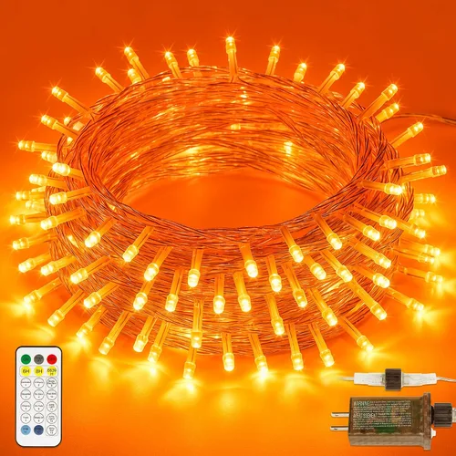 Vista 17 de Cadena de 200 luces LED de 98 pies, impermeables con 8 modos con memoria, fuente de alimentación certificada por UL de 30 V para el hogar, jardín