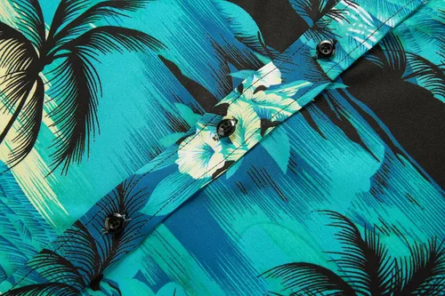 Vista 5 de EUOW - Camisa hawaiana estampada de manga corta para hombre, con botones, de verano, para playa