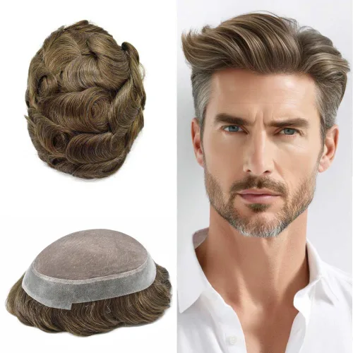 Vista 24 de Toupee For Men Hair Piece Fine Mono Hair System For Men Human Hair Mens Toupee Hair Piece For Men Hair Replacement Protesis Capilar 8x10 Medium