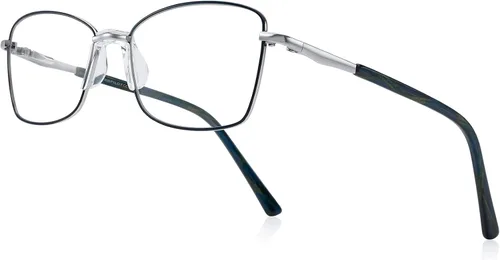 Vista 9 de RB. Pilot - Lentes de lectura con bisagra de resorte para mujer, bloqueo de luz azul, marco de metal, patas de acetato Black Frame Silver Bridge