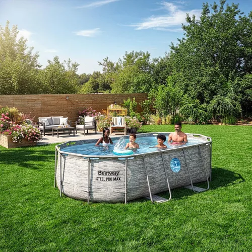 Vista 3 de Bestway Power Steel Swim Vista Series II juego de piscina de 14 pies x 8 pies 2 pulgadas x 39.5 pulgadas para exteriores sobre el suelo con bomba