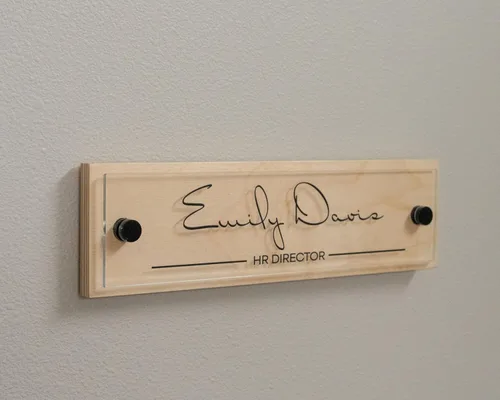 Vista 3 de Placa con nombre para pared o puerta - Cartel con nombre para oficina (madera de abedul)
