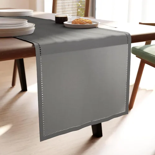 Vista 8 de Encasa XO Camino de mesa de comedor de 13 x 59 pulgadas, diseño de dobladillo de algodón puro, gris, lavable a máquina