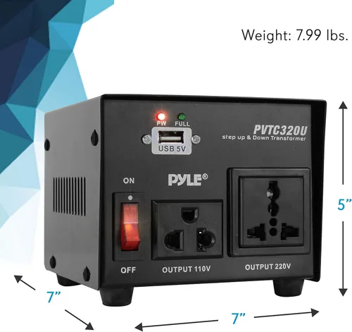 Vista 7 de Pyle Convertidor de Voltaje Subida y Bajada - Transformador de Voltaje Convertidor de 500 Vatios con Puerto de Carga USB, Adaptador de Corriente UK