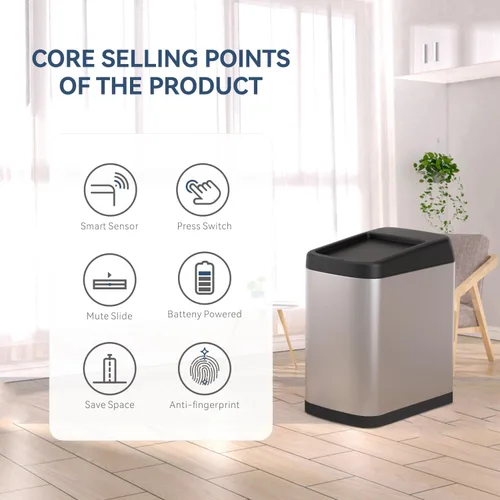 Vista 5 de ELLO&ALLO Bote de basura de cocina de 13 galones con tapa enrollable, sensor de movimiento automático sin contacto, cubo de basura rectangular