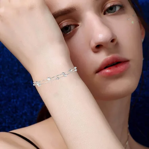 Vista 6 de FANCIBAND Pulseras de plata de ley 925 con dijes para mujer, delicada cadena de plata ajustable, pulsera de cuentas simples, regalos de joyería