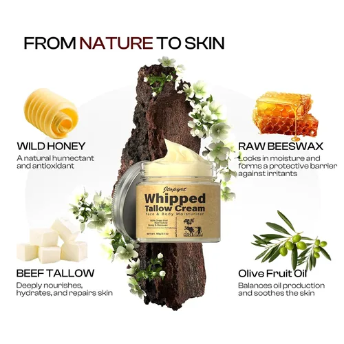 Vista 5 de Sarga de ternera para la piel: Sarga orgánica alimentada con pasto y bálsamo de miel Bálsamo para piel de ternera batida - Hidratante facial de sebo