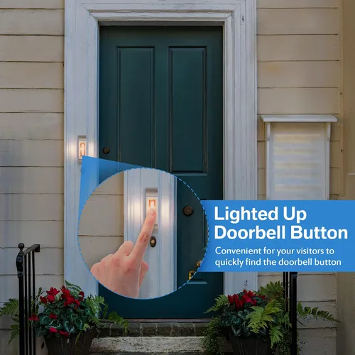 Vista 3 de Enhon 1 paquete de botón de timbre de puerta de metal, botón de timbre de puerta de metal resistente con luz LED cálida, timbre de garaje compatible