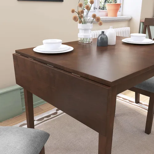 Vista 9 de Merax Mesa de comedor rectangular extensible de madera de 29 a 45 pulgadas con hoja caída, ahorro de espacio, fácil de montar, marrón Marrón/plegable