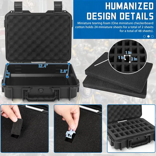 Vista 2 de Funda de almacenamiento en miniatura, funda rígida resistente en miniatura TORIBIO de 48 ranuras compatible con D&D DND Minis y más