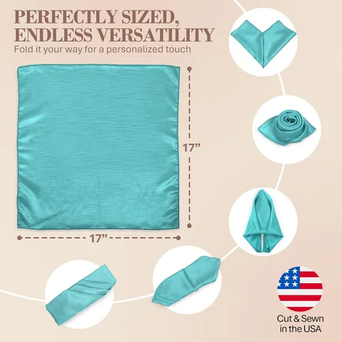 Vista 6 de Ultimate Textile -1 docena - Reversible Shantung Satin - Majestic - Servilletas de tela Majestic de 17 x 17 pulgadas azul caribeño