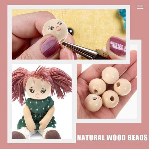 Vista 7 de MAGICLULU 50 cuentas de madera con cara sonriente, bolas de cara natural, cuentas de madera para hacer joyas, pulseras, collares, como se muestra