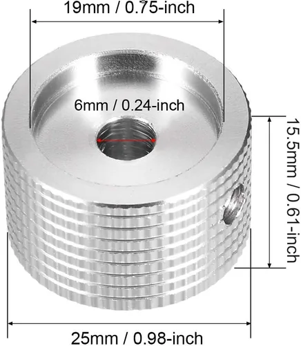 Vista 2 de uxcell Perilla estéreo, aleación de aluminio de 0.984x0.236x0.610 in, perillas de control de volumen, superficie texturizada plateada 2pcs