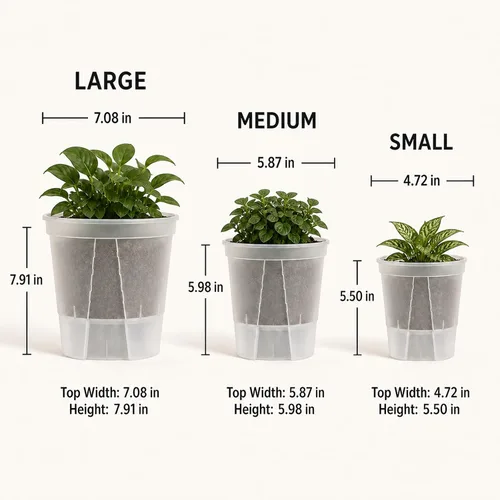 Vista 2 de Macetas de riego automático para plantas de interior, macetas transparentes con drenaje y depósito profundo, paquete de 9 macetas de riego