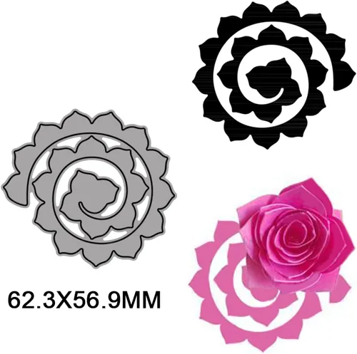 Vista 2 de 10 piezas de troqueles de metal de flores en espiral 3D para hacer tarjetas DIY, álbumes de recortes, troqueles en relieve, plantilla de punzón