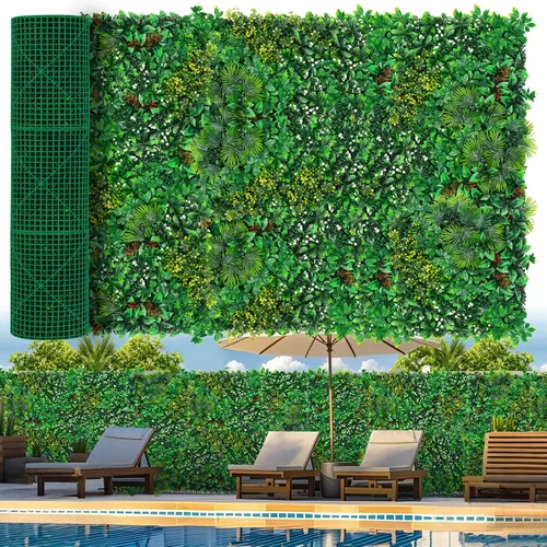 Vista 15 de Grooy Pared de césped artificial de 40 x 120 pulgadas (33.33 pies cuadrados), pared de fondo de vegetación con paneles de césped falso antirayos UV
