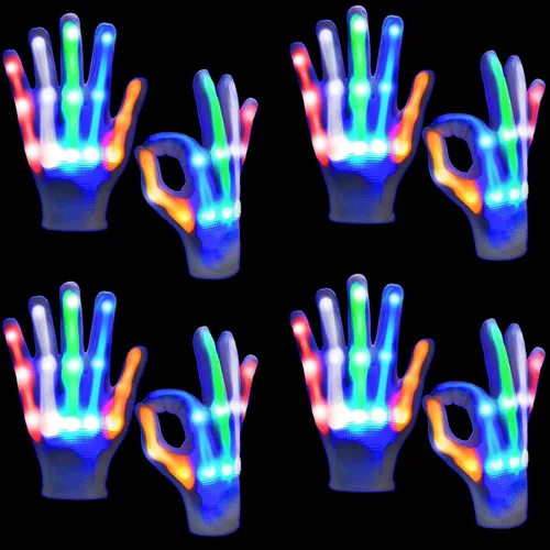 Vista 8 de 4 pares de guantes LED de Navidad, juguetes geniales y divertidos, guantes de luz intermitente, guantes coloridos que brillan con luz, Con