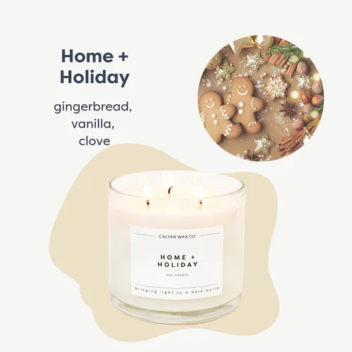 Vista 2 de Home & Holiday - Vela perfumada de 3 mechas, 43 horas de combustión, velas de soja de lujo de 3 mechas, velas de cera de soja no tóxicas, vela