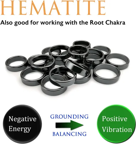 Vista 4 de Morchic - Anillos unisex de piedras de hematita, para equilibrar ansiedad, chakra raíz, (paquete de tamaños mixtos)