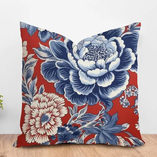 Vista 108 de ArogGeld Funda de cojín con flores verdes y blancas con flores grises y negras y hojas verdes en estilo chinoiserie, funda de almohada cuadrada