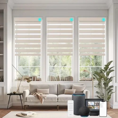 Vista 24 de Changshade - Persianas enrollables sin cordones de cebra de tamaño personalizado para ventana, cortinas enrollables de doble capa con filtro de luz