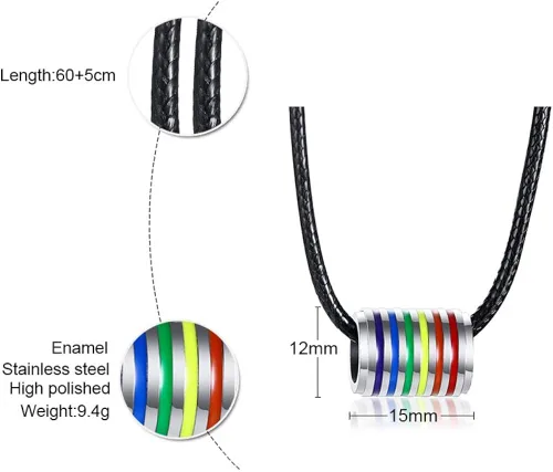 Vista 2 de Collar unisex de acero inoxidable con colgante de arcoíris de Gay & Lesbian LGBT