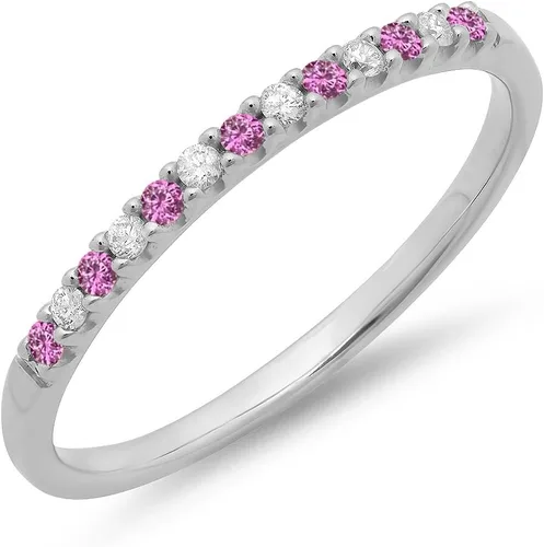 Vista 13 de Dazzlingrock Collection Anillo apilable de boda con piedras preciosas y diamantes de 14 quilates, oro blanco