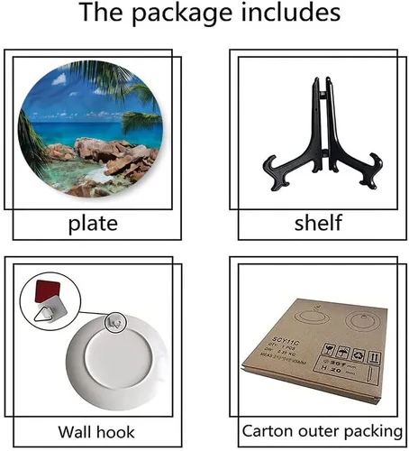 Vista 6 de Placa de exhibición de cerámica, placa decorativa colgante de cerámica turquesa, Palm Tree Coastline, 7 pulgadas, placa de cerámica personalizada
