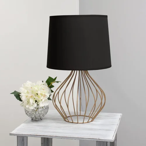 Vista 4 de Simple Designs LT2086-BOC Lámpara de mesita de noche ahuecada con cable geométrico, base de cobre con pantalla negra