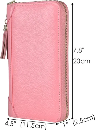 Vista 5 de Easyoulife - Monedero de cuero con cremallera, billetera portatarjetas para mujer, bloqueo RFID